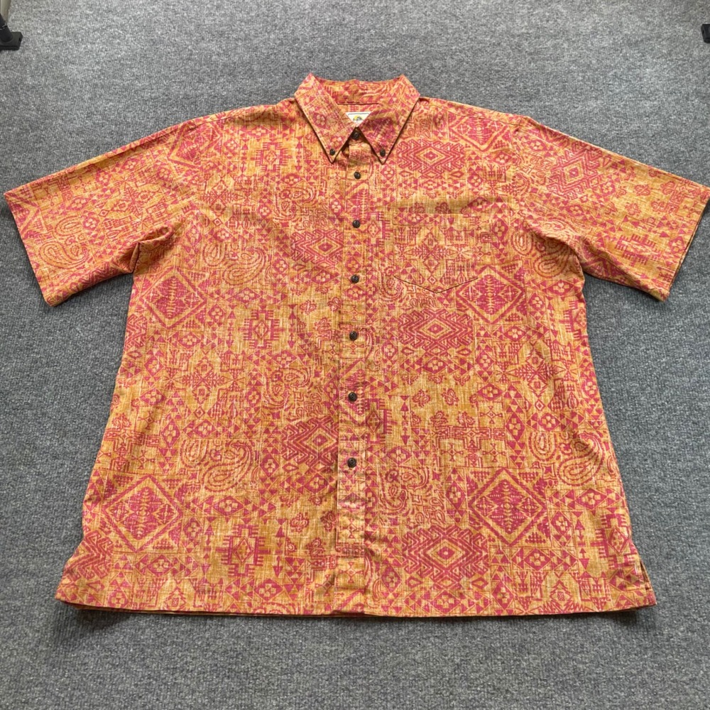 Reyn Spooner Surf Pendleton Shirt Mens XL Orange Pink Geometric Spooner Kloth
